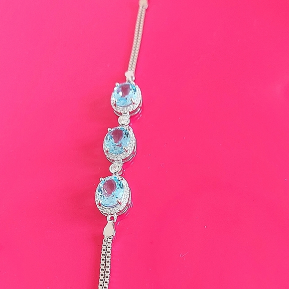 Heated Natural Topaz 10x8mm & Cz 925 Sterling Silver Bracelet (Adjustable) - Picture 7 of 7
